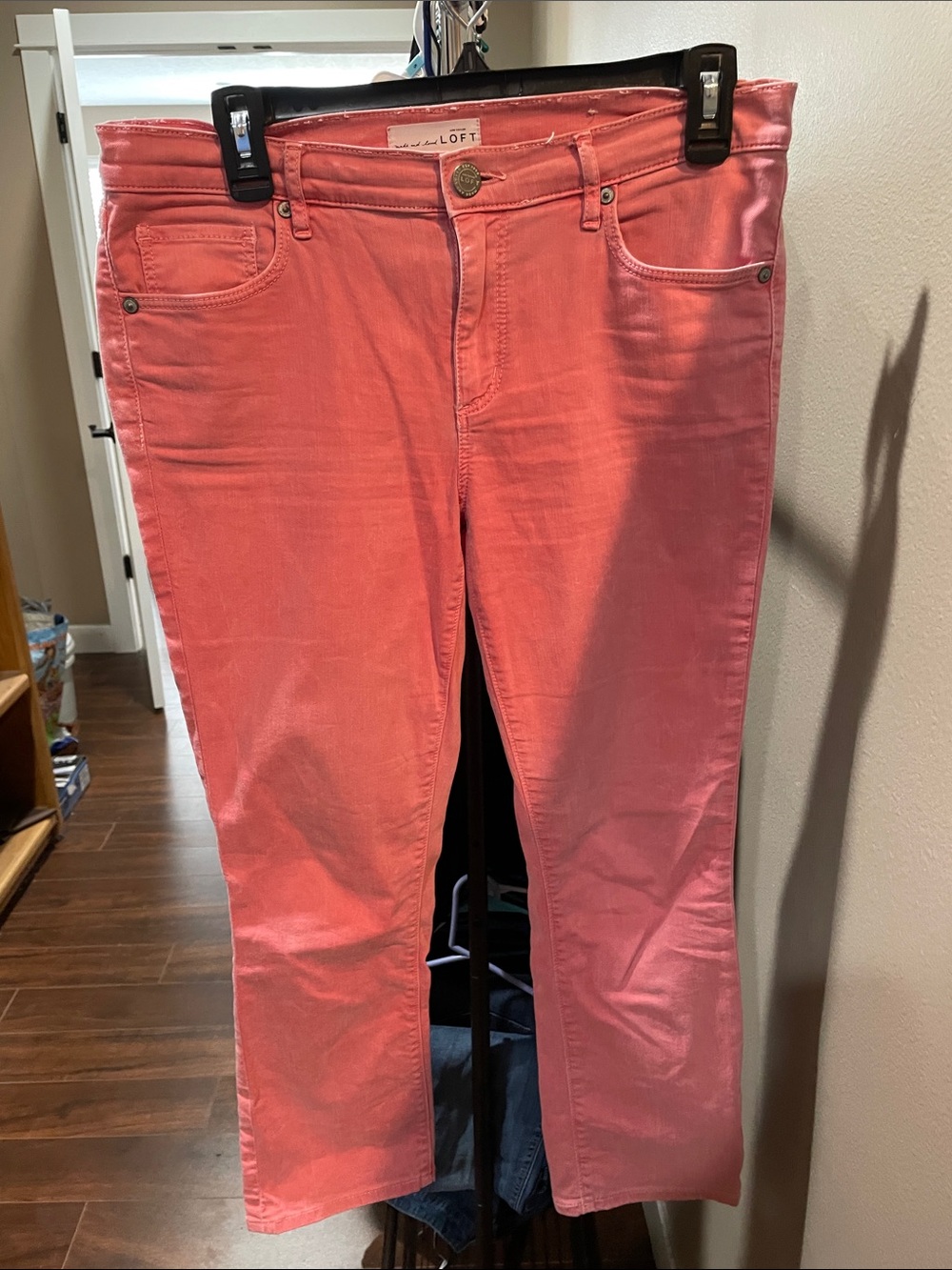 LOFT Coral-Pink Straight-Leg Crop Jeans